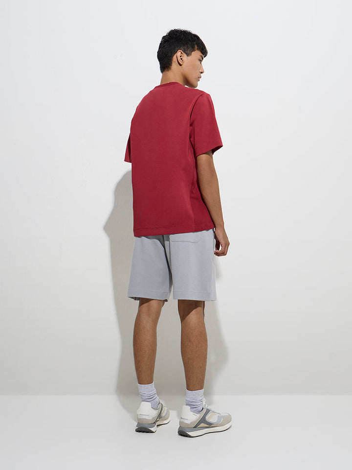 Studiofit Grey Relaxed-Fit Mid-Rise Cotton-Blend Shorts