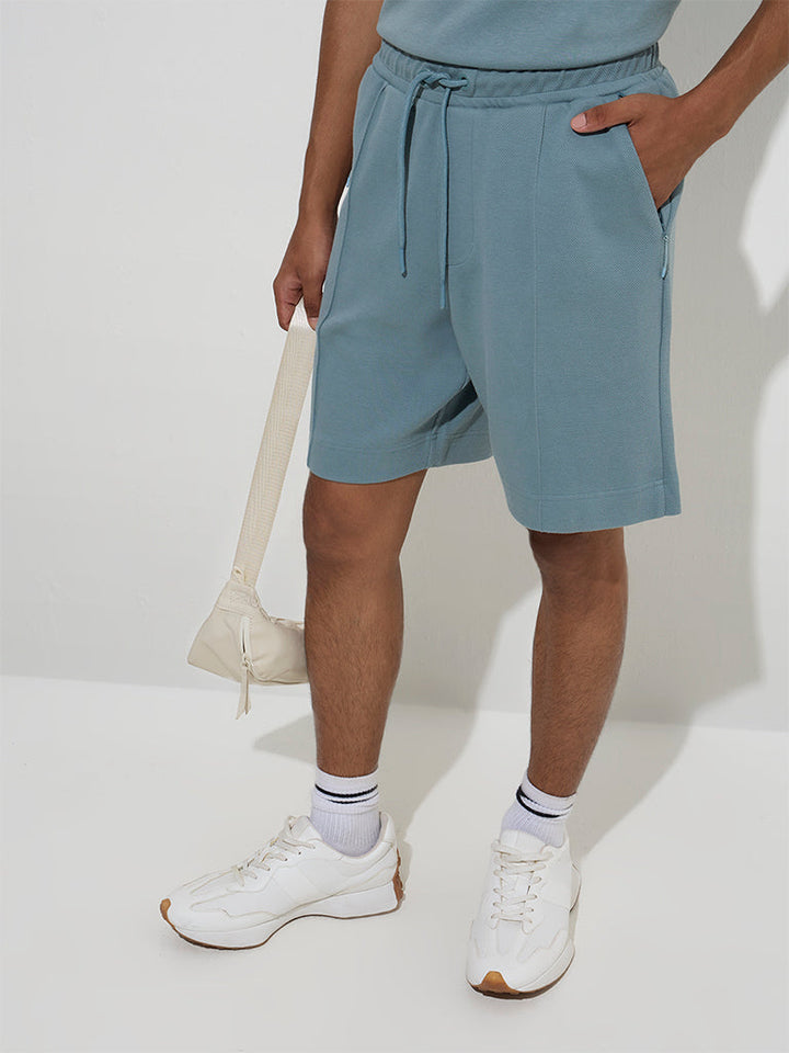 Studiofit Teal Mid-Rise Relaxed-Fit Cotton-Blend Shorts