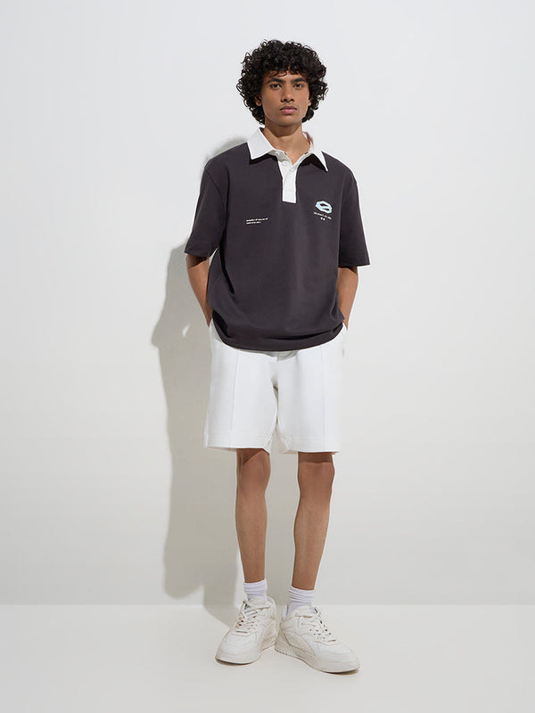 Studiofit White Relaxed-Fit Mid-Rise Cotton-Blend Shorts