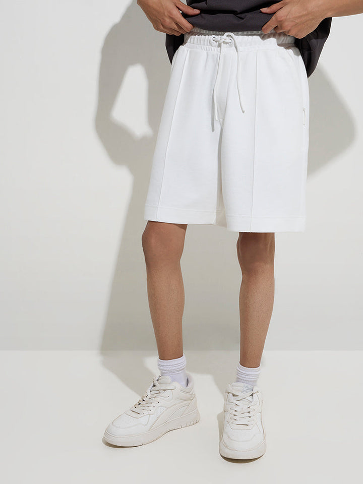 Studiofit White Relaxed-Fit Mid-Rise Cotton-Blend Shorts
