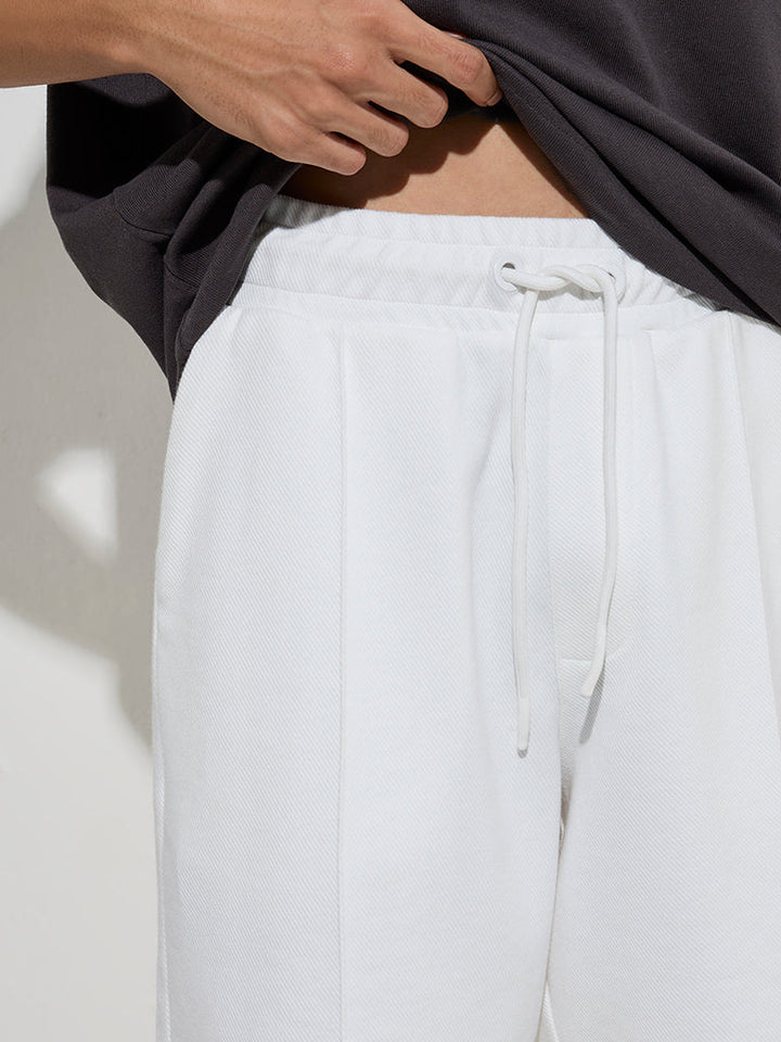 Studiofit White Relaxed-Fit Mid-Rise Cotton-Blend Shorts