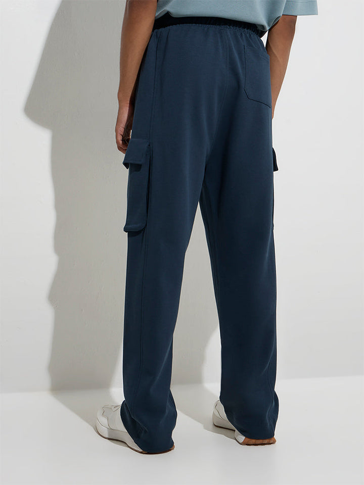 Studiofit Teal Solid Relaxed-Fit Cotton-Blend Track Pants