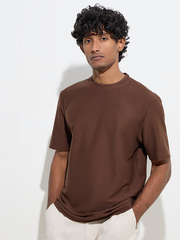 WES Casuals Brown Relaxed-Fit Cotton-Blend T-Shirt