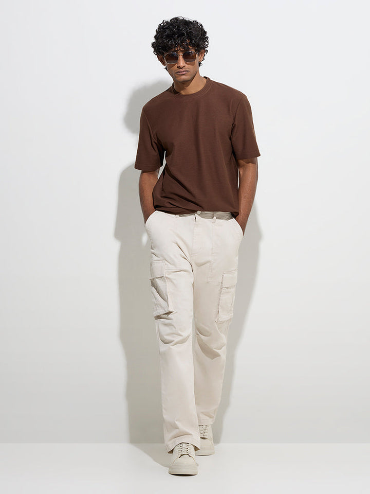 WES Casuals Brown Relaxed-Fit Cotton-Blend T-Shirt