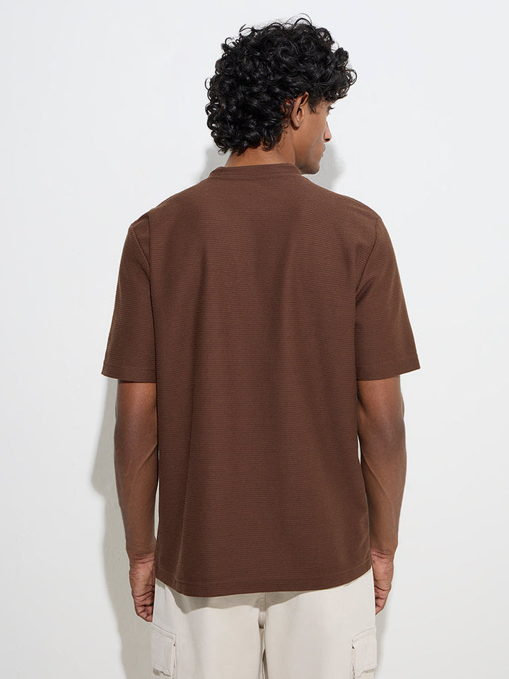 WES Casuals Brown Relaxed-Fit Cotton-Blend T-Shirt