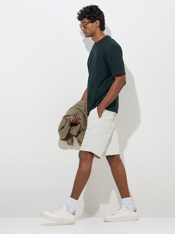 WES Casuals Green Ribbed Relaxed-Fit Cotton-Blend T-Shirt