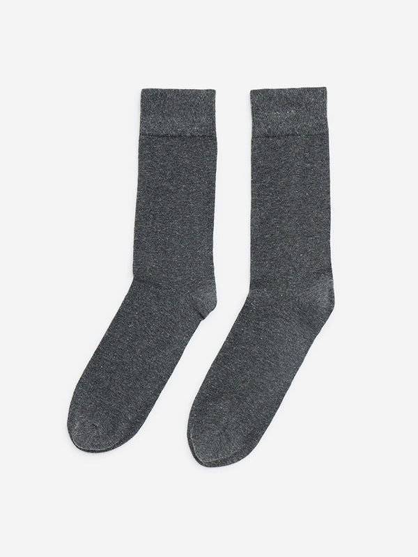 WES Lounge Grey Solid Full-Length Cotton-Blend Socks