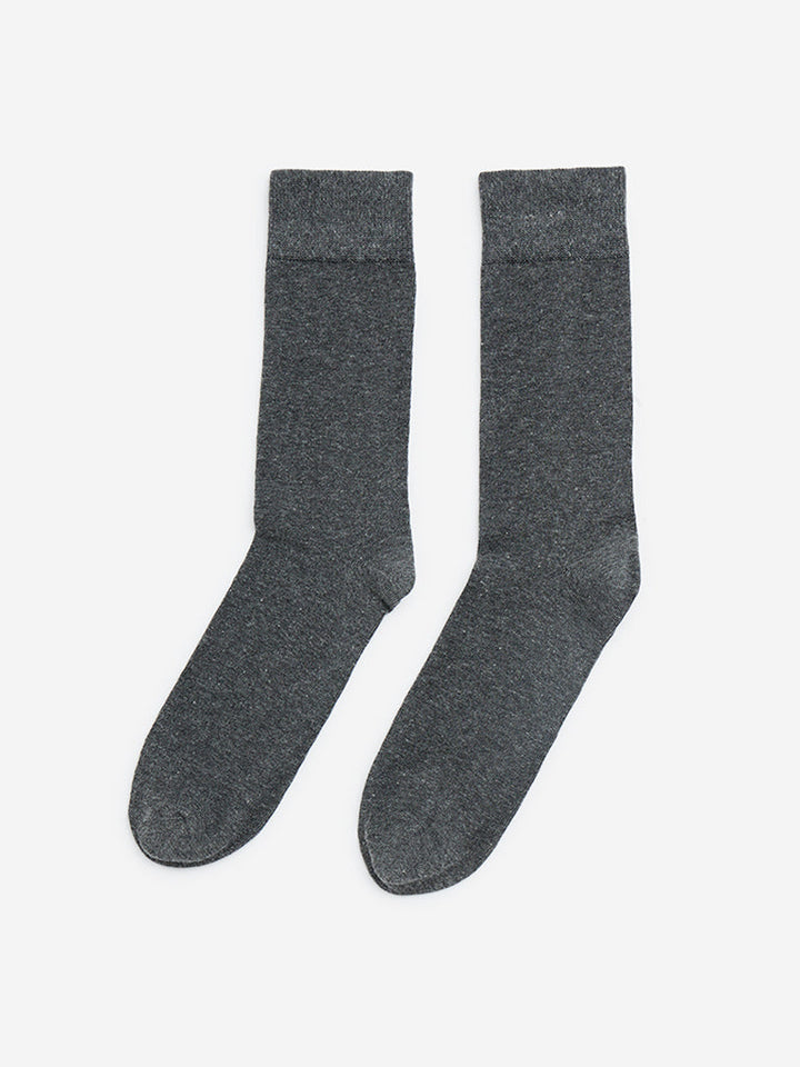 WES Lounge Grey Solid Full-Length Cotton-Blend Socks