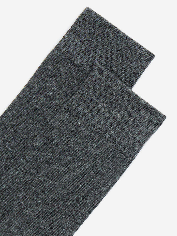 WES Lounge Grey Solid Full-Length Cotton-Blend Socks