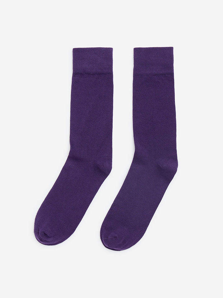 WES Lounge Purple Solid Full-Length Cotton-Blend Socks