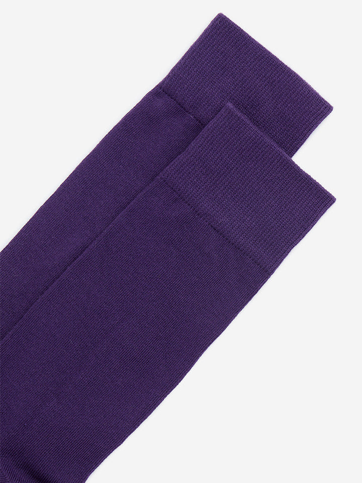 WES Lounge Purple Solid Full-Length Cotton-Blend Socks