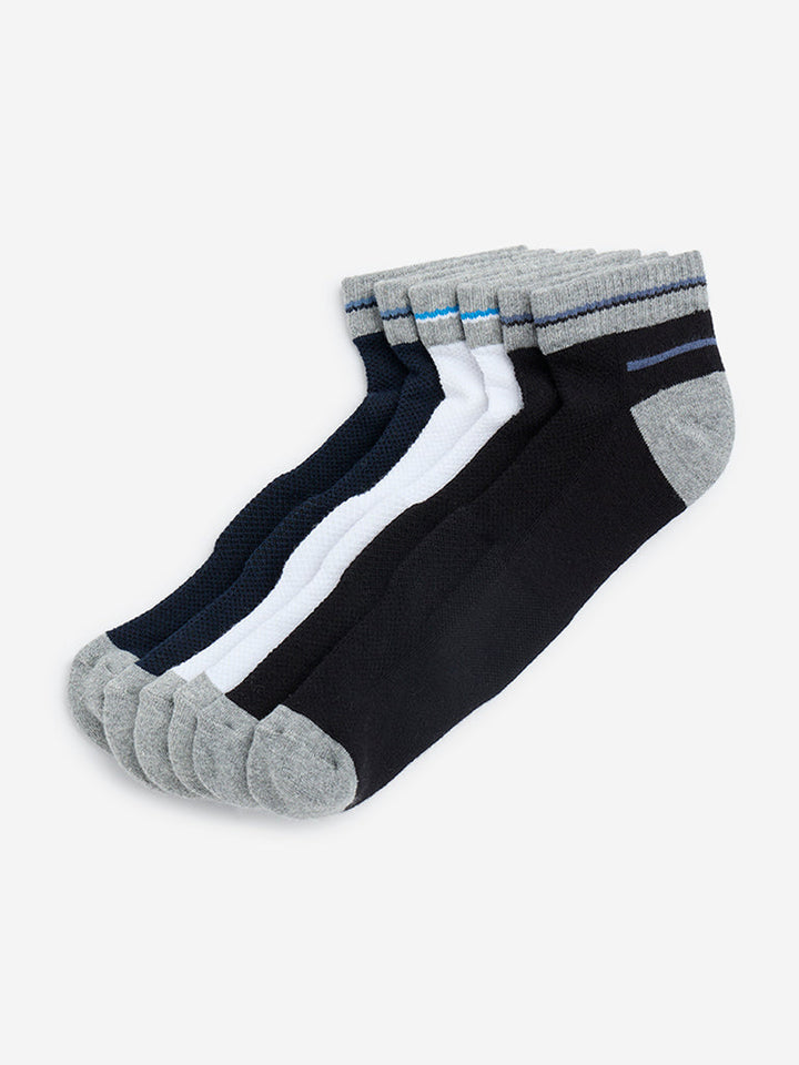WES Lounge Grey Cotton-Blend Trainer Socks - Pack of 3