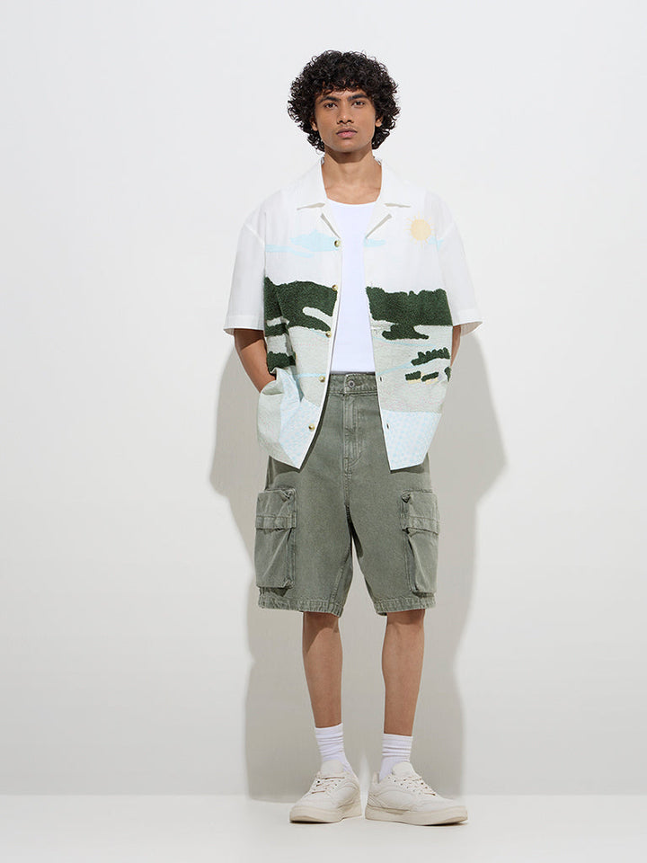 Nuon Olive Relaxed-Fit Mid-Rise Denim Shorts