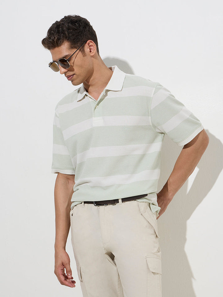 WES Casuals Mint Relaxed-Fit Cotton-Blend Polo T-Shirt