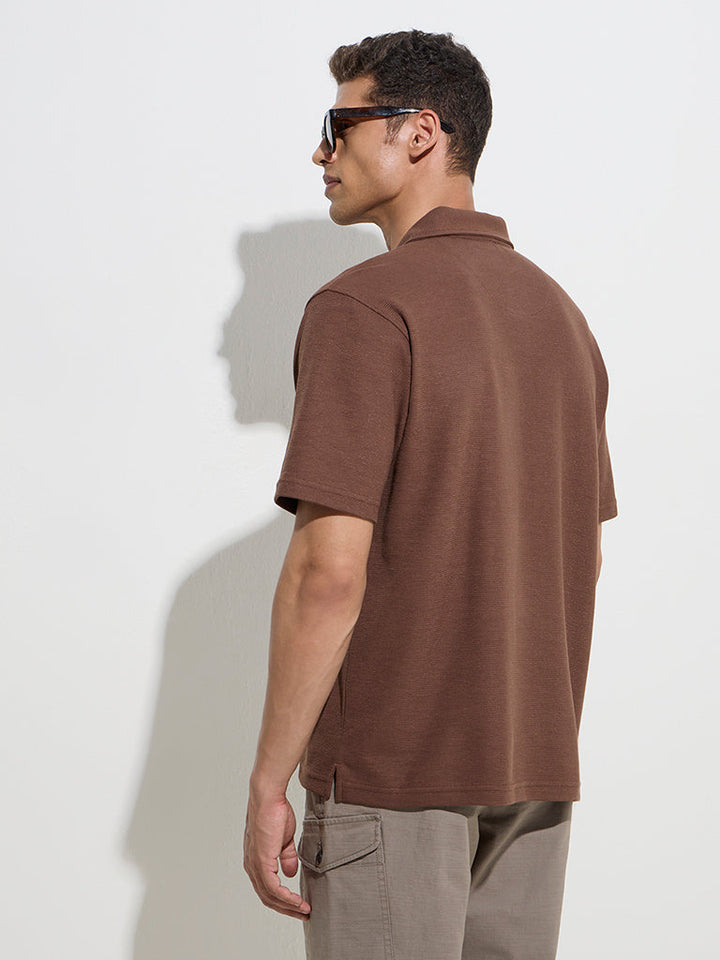 WES Casuals Brown Relaxed-Fit Cotton Polo T-Shirt