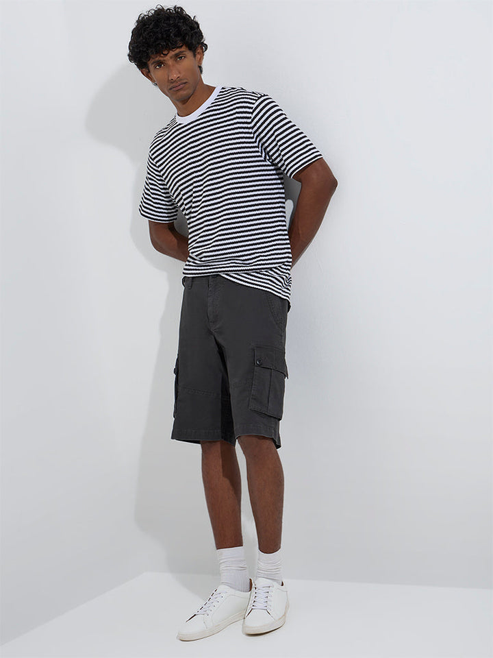 WES Casuals Black Relaxed-Fit Mid-Rise Cotton-Blend Shorts