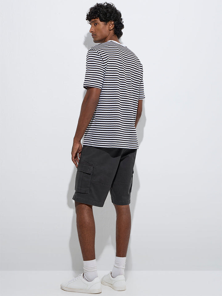 WES Casuals Black Relaxed-Fit Mid-Rise Cotton-Blend Shorts