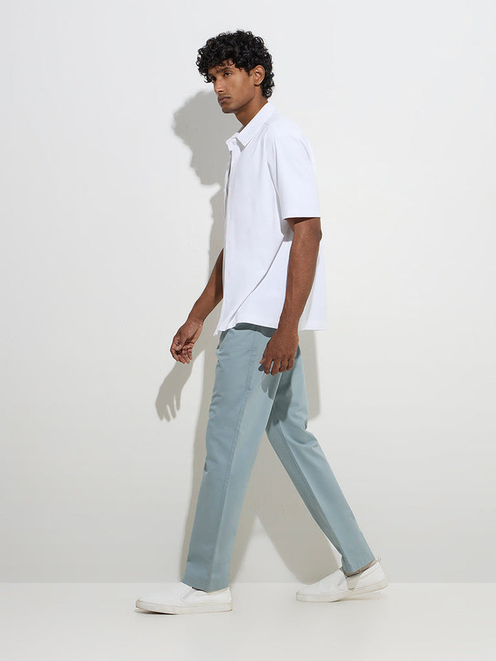 Ascot Light Teal Relaxed-Fit Mid-Rise Cotton-Blend Chinos