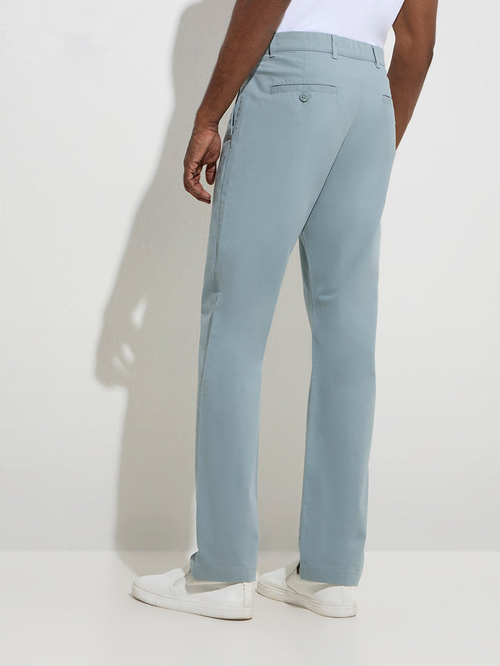 Ascot Light Teal Relaxed-Fit Mid-Rise Cotton-Blend Chinos
