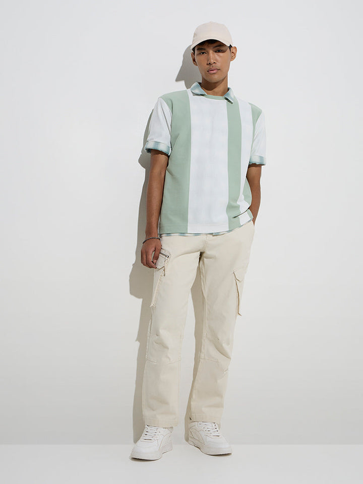 Nuon Green Colour-Block Relaxed-Fit Cotton-Blend T-Shirt