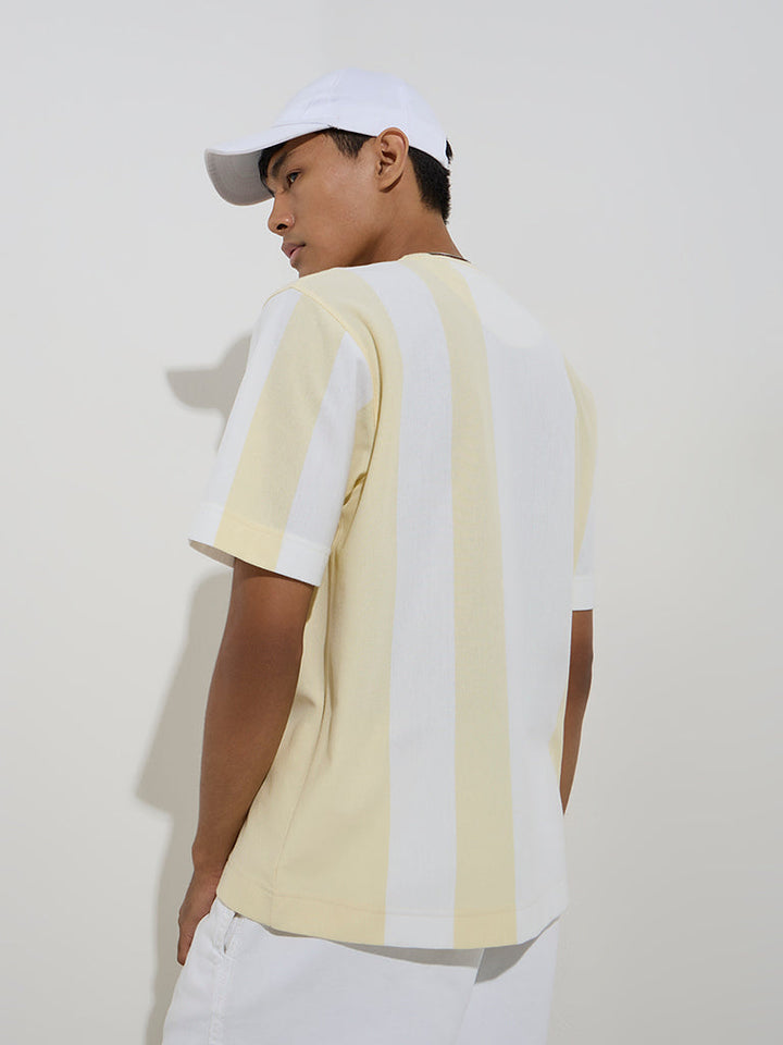 Nuon Yellow Colour-Block Relaxed-Fit Cotton-Blend T-Shirt