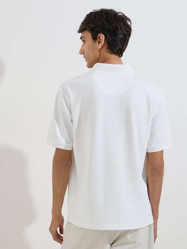WES Casuals White Relaxed-Fit Cotton-Blend Polo T-Shirt