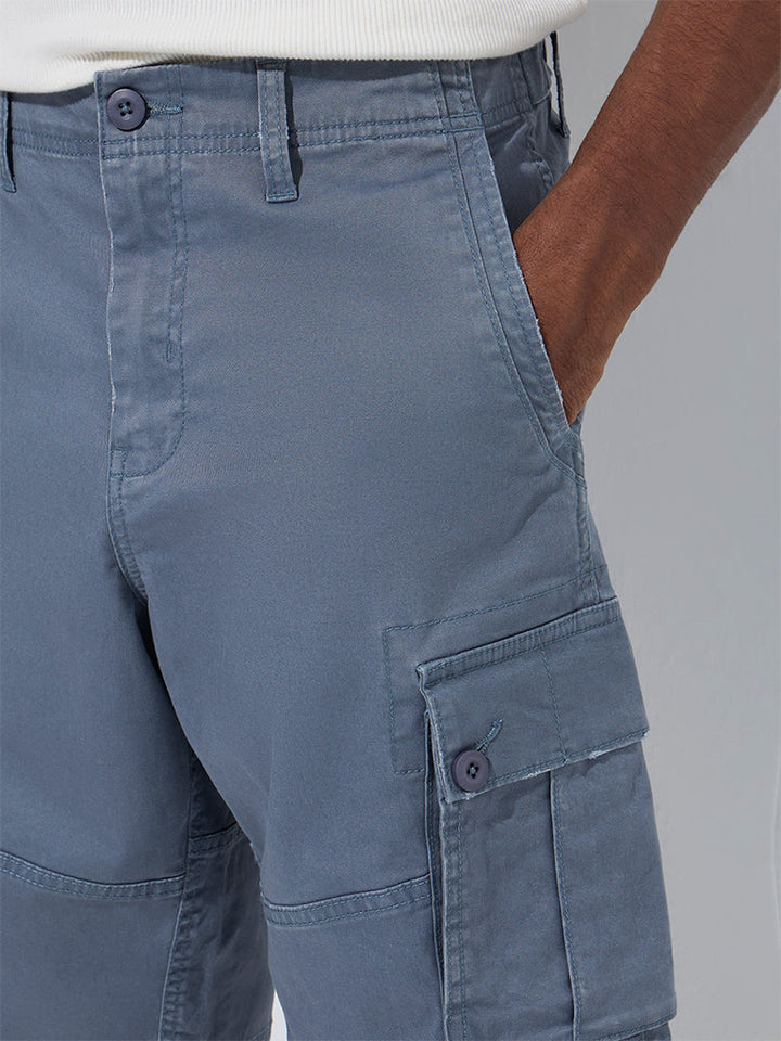 WES Casuals Dusty Blue Relaxed-Fit Cotton-Blend Shorts