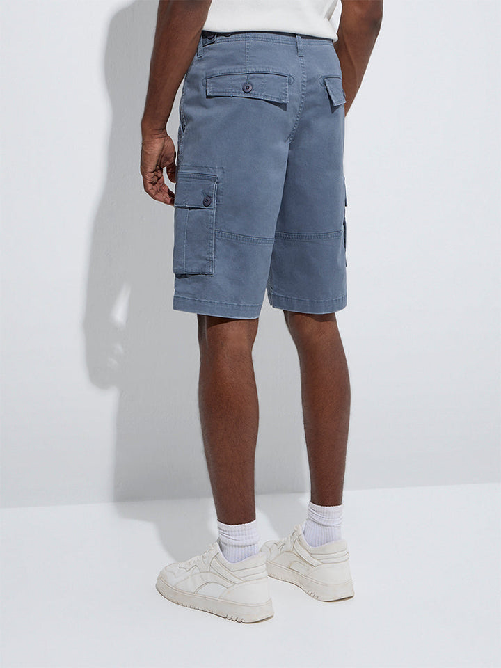 WES Casuals Dusty Blue Relaxed-Fit Cotton-Blend Shorts