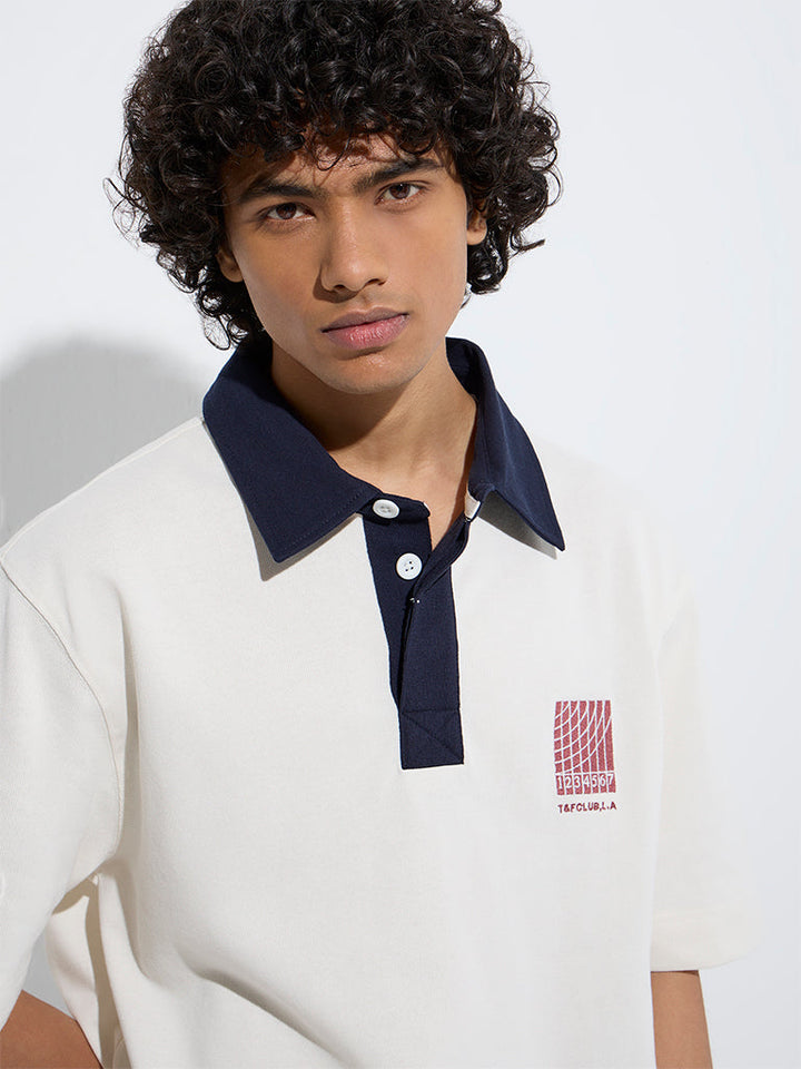 Studiofit Off-White Relaxed-Fit Cotton-Blend Polo T-Shirt