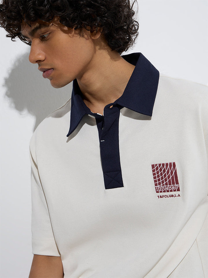 Studiofit Off-White Relaxed-Fit Cotton-Blend Polo T-Shirt