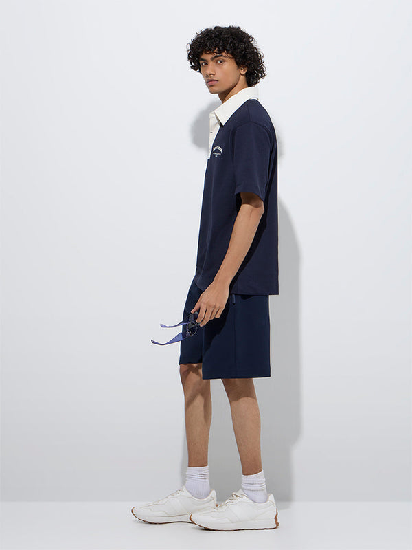 Studiofit Navy Relaxed-Fit Cotton-Blend Polo T-Shirt