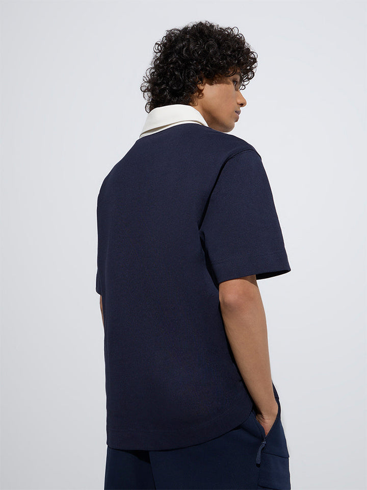 Studiofit Navy Relaxed-Fit Cotton-Blend Polo T-Shirt