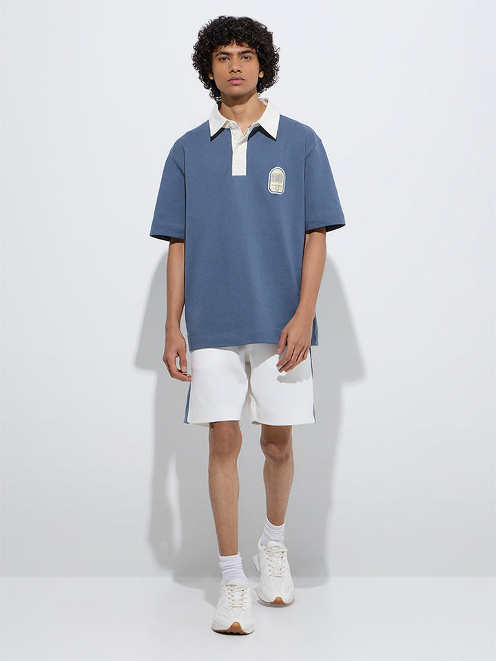 Studiofit Blue Relaxed-Fit Cotton-Blend Polo T-Shirt