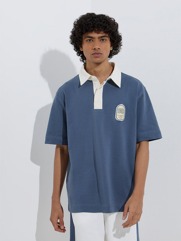 Studiofit Blue Relaxed-Fit Cotton-Blend Polo T-Shirt