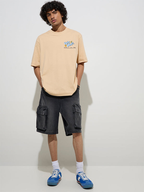 Nuon Peach Printed Relaxed-Fit Cotton T-Shirt