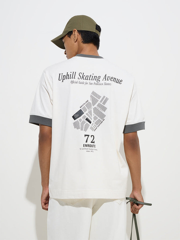 Nuon Off-White Text Design Relaxed-Fit Cotton T-Shirt
