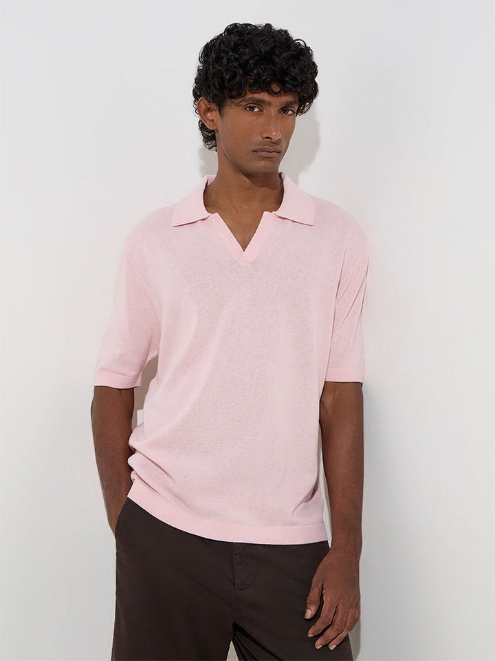 Ascot Light Pink Relaxed-Fit Cotton-Blend Polo T-Shirt
