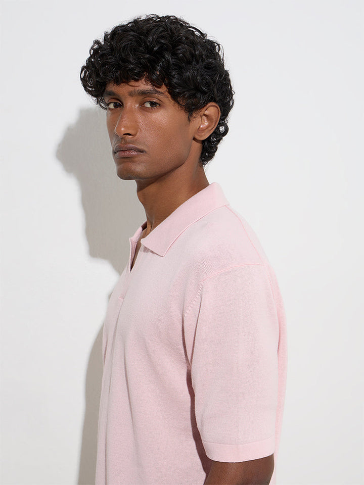 Ascot Light Pink Relaxed-Fit Cotton-Blend Polo T-Shirt