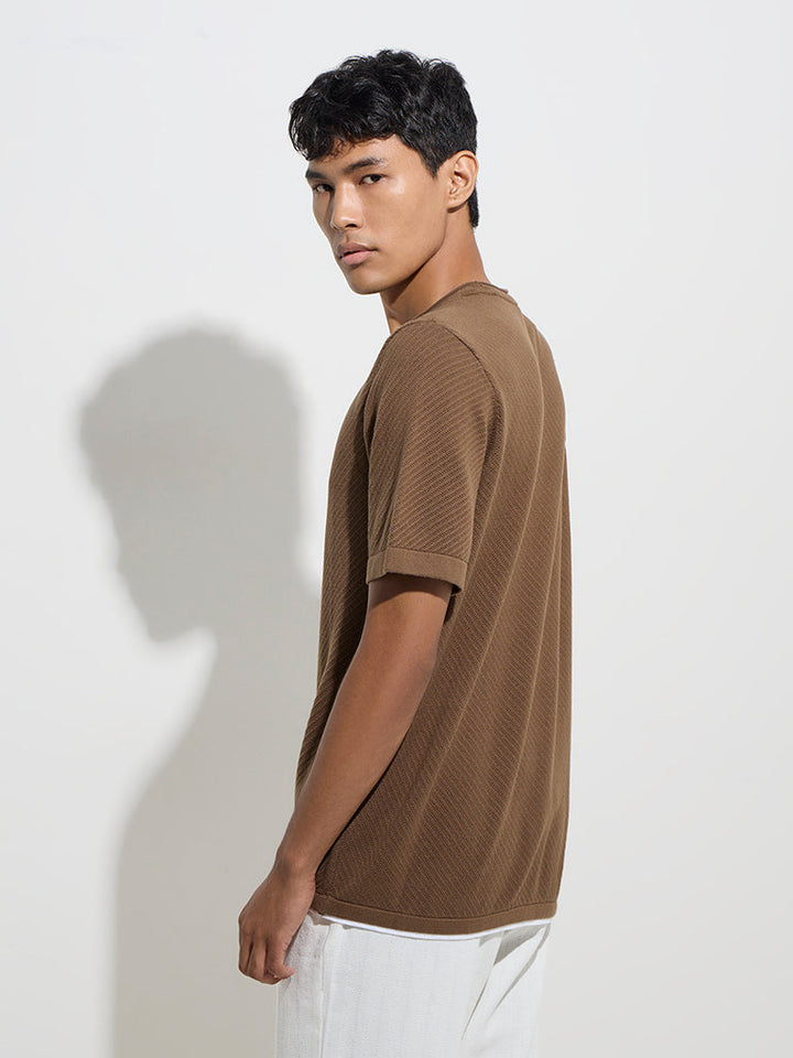 ETA Brown Ribbed Relaxed-Fit Cotton T-Shirt