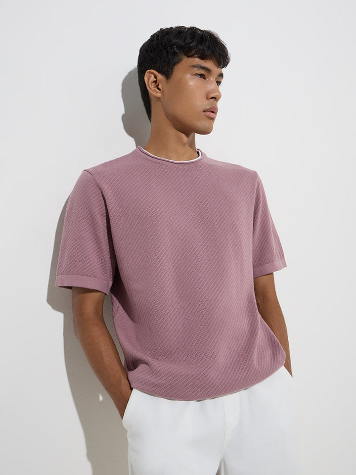 ETA Dusty Pink Ribbed Relaxed-Fit Cotton T-Shirt