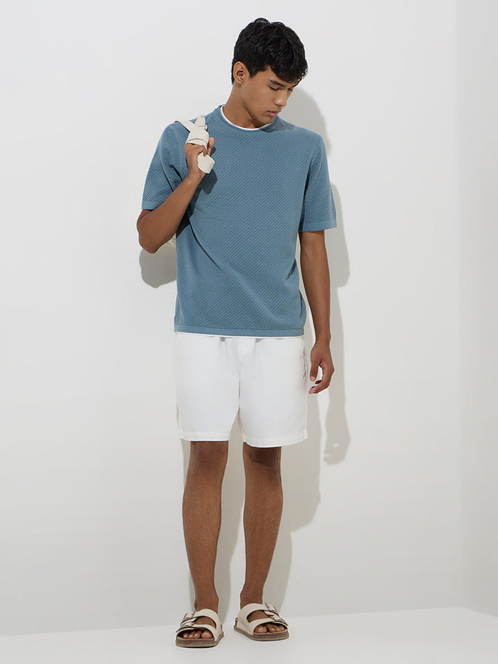 ETA Teal Ribbed-Textured Relaxed-Fit Cotton T-Shirt