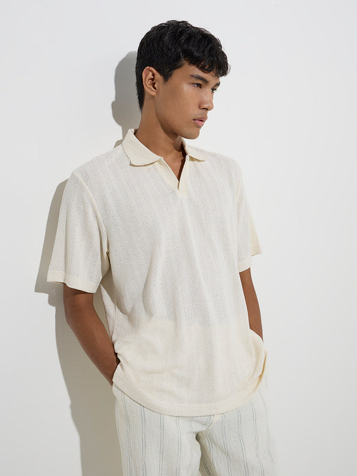 ETA Off-White Self-Striped Knitted Relaxed-Fit T-Shirt