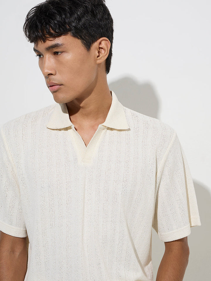 ETA Off-White Self-Striped Knitted Relaxed-Fit T-Shirt