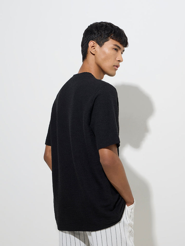 ETA Black Self-Textured Relaxed-Fit T-Shirt