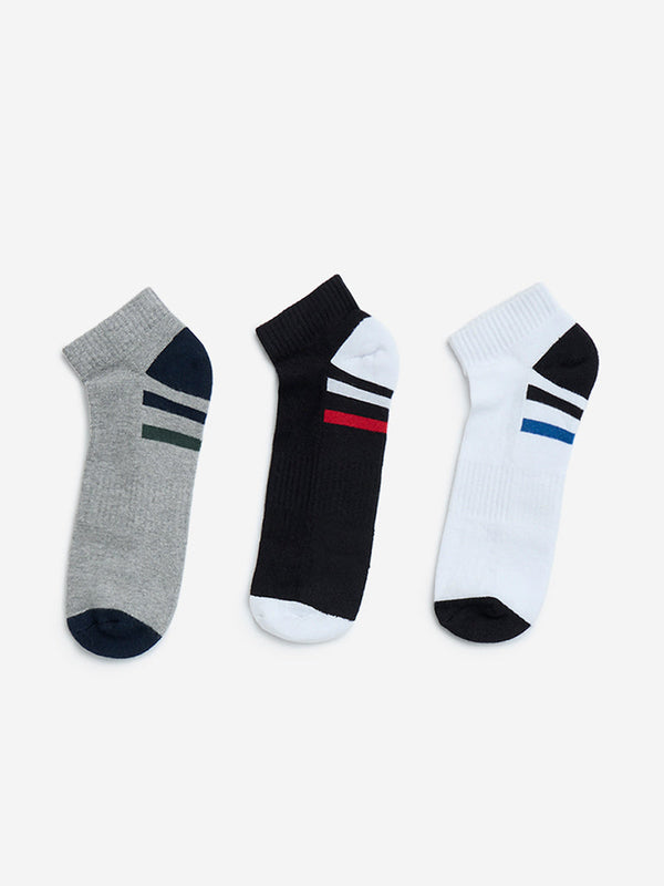 WES Lounge Navy Striped Cotton-Blend Trainer Socks - Pack of 3