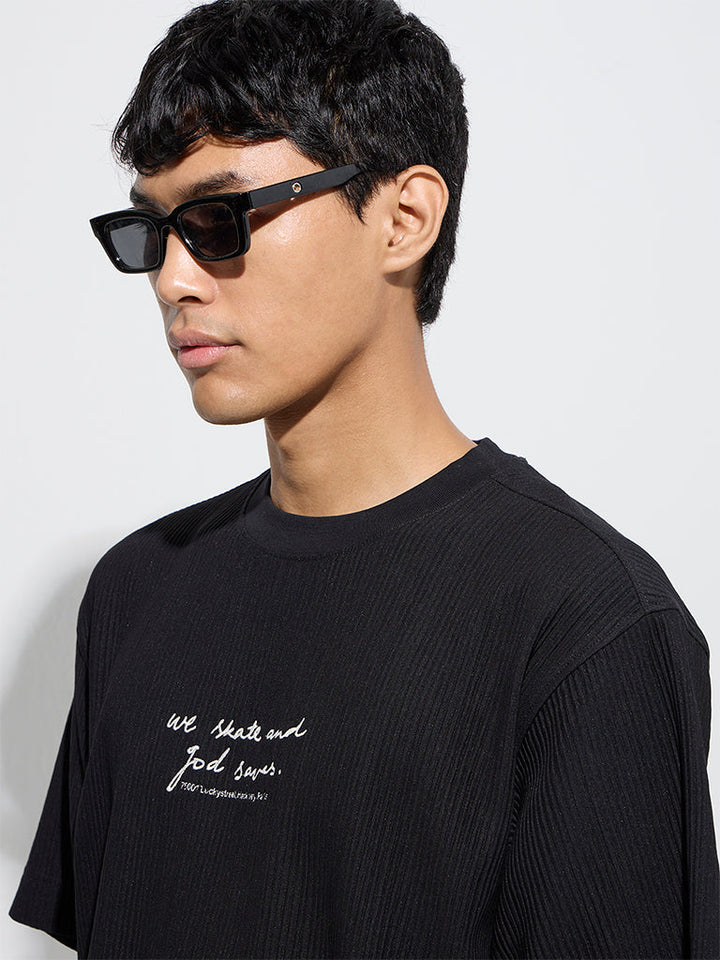 Nuon Black Text Design Relaxed-Fit T-Shirt