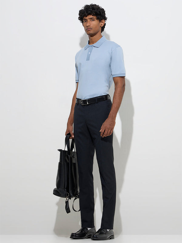 WES Formals Dusty Blue Slim-Fit Cotton Polo T-Shirt