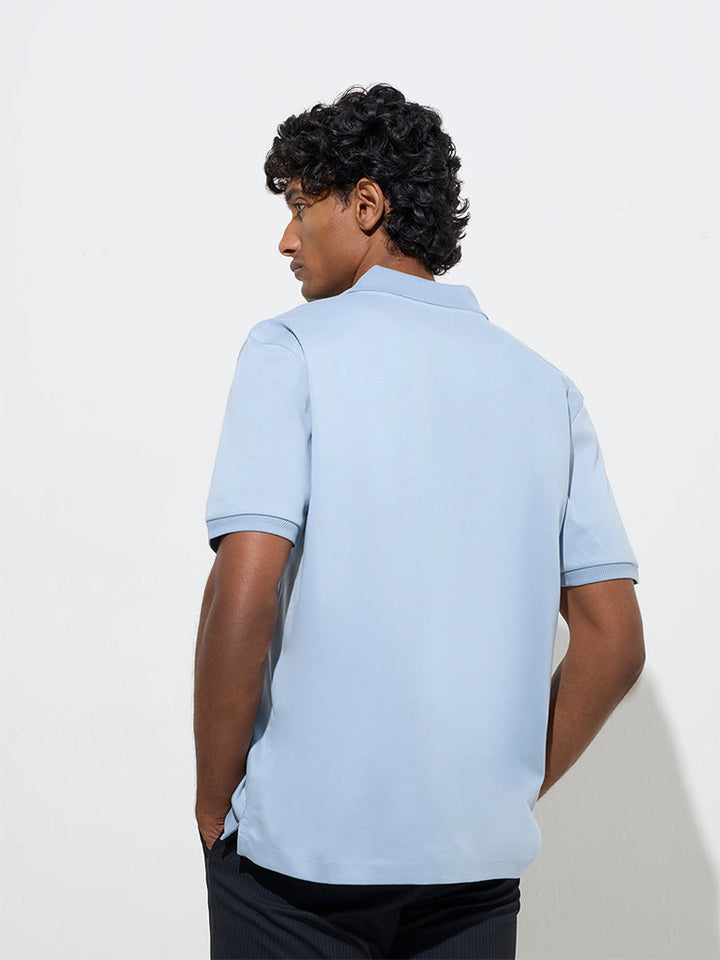 WES Formals Dusty Blue Slim-Fit Cotton Polo T-Shirt