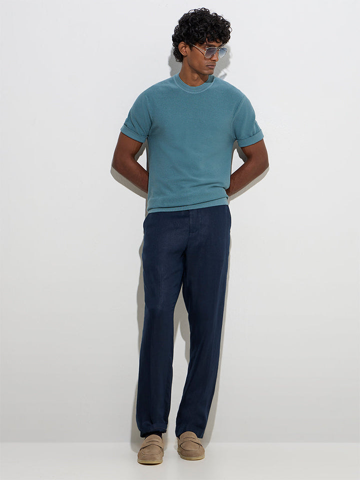 Ascot Teal Knit-Textured Relaxed-Fit T-Shirt