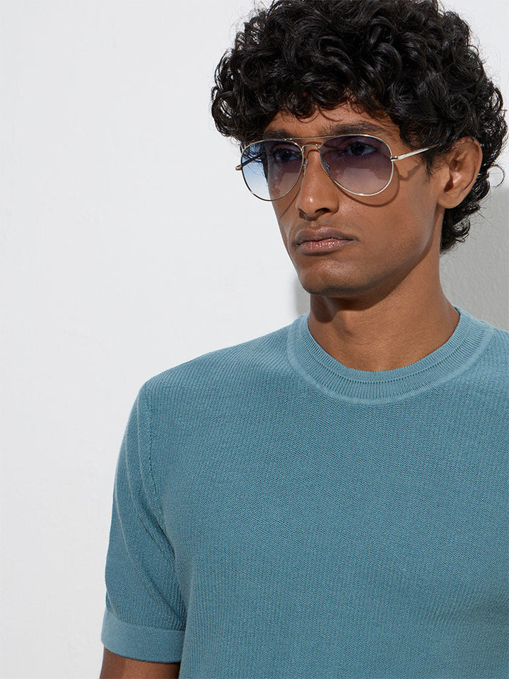 Ascot Teal Knit-Textured Relaxed-Fit T-Shirt
